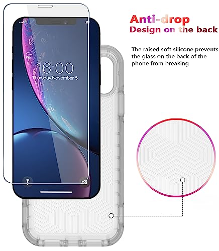 Diverbox for iPhone XR Case [Tempered Glass Screen Protector] [Shockproof] [Dropproof] Heavy Duty Protection Phone Case Cover for Apple iPhone XR Clear - color: Clear-2in1