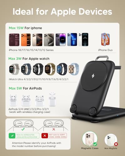 Mukiya PaktVault Traveling Fast Wireless Charging Station for iPhone Duo - color: Black