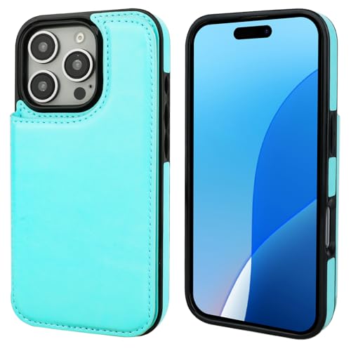 ONETOP for iPhone 16 Pro Wallet Case with Credit Card Holder,LightBlue | Kickstand,ID/Cash Holder,Case Wallet with Card Slots,Double Magnetic Clasp,Durable PU Leather Shockproof Cover for Women Men - color: Light Blue