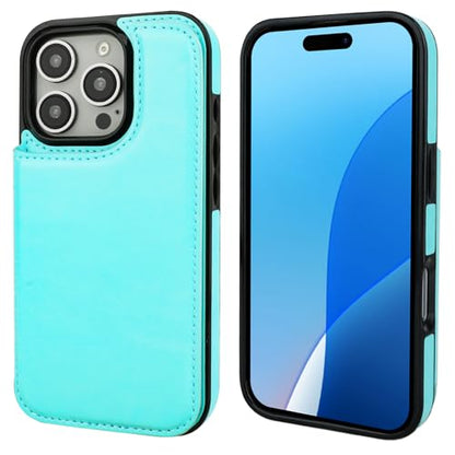 ONETOP for iPhone 16 Pro Wallet Case with Credit Card Holder,LightBlue | Kickstand,ID/Cash Holder,Case Wallet with Card Slots,Double Magnetic Clasp,Durable PU Leather Shockproof Cover for Women Men - color: Light Blue