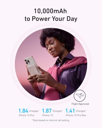 Anker MagGo Power Bank, 10,000mAh Qi2-Certified 15W Portable Charger | Slim and Fast MagSafe-Compatible Battery Pack, Ergonomic Design, for iPhone 16 / 15 / 14 / 13 Series and More - color: Pink