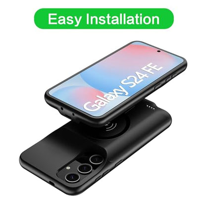 Wireless Charging Case for Galaxy S24 FE, Upgraded 12000mAh Rechargeable Portable Charging Case Compatible with Galaxy S24 FE (6.7 inch) with Carplay Extended Battery Pack Charger Case (Black) - size: Galaxy S24 FE