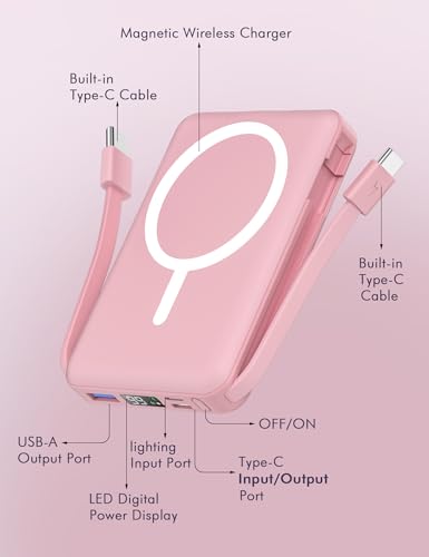podoru for Magsafe Power Bank, 10000mAh Magnetic Portable Charger - color: Pink