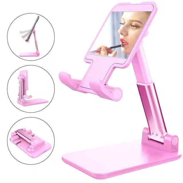 Foldable Desktop Phone and Tablet Stand, Adjustable Universal Mount, Compatible with iPhone, iPad. Useful for Study Table, Office, Home etc. Phone, Ipad, Stand. (Pink) - color: Pink