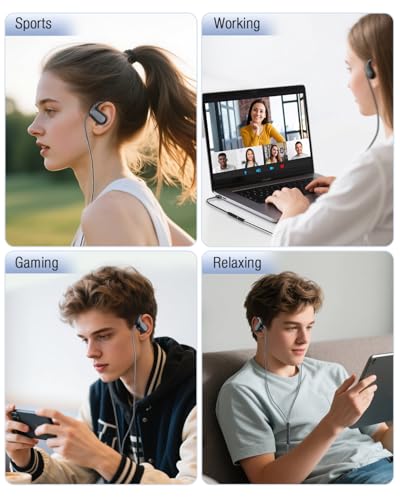 3.5mm Wired Earbuds USB Wired Headphones | Open Ear Headphones with Mic | Running Earbuds with Rotatable Earhook & Volume Control | Corded Plug-in for Traditional Phones, PC, Car AUX, Nintendo Switch