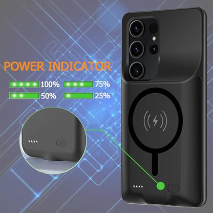 Battery Case for Galaxy S25 Ultra,Upgraded 12000mAh Rechargeable Portable Extended Battery Pack Supported Qi Wireless Charging Case Compatible with Galaxy S25 Ultra(6.9 inches) Charging Case-Black - size: Galaxy S25 Ultra