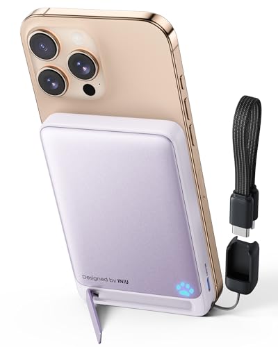 INIU Magnetic Portable Charger, Ultra Slim Qi2 Certified 10000mAh 45W Fast Charging Power Bank, Wireless Battery Pack with Foldable Stand, Phone Charger Only for iPhone 16/15/14/13/12 Series, Purple - color: Purple