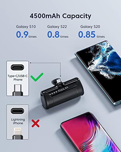 Kuulaa 2 Pack Portable Phone Charger with Built-in USB-C Plug, 4500mAh Mini Portable Charger Power Bank Small Battery Pack for iPhone 15/16/17,Samsung S22/S23 & Android (Black) - color: Pack of 2 Black