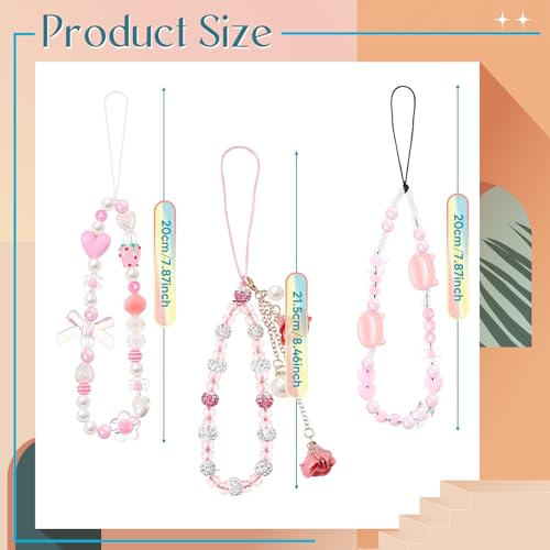 Ecally 3 Pcs Phone Charms Strap Camera Wrist Strap - color: White, style: Cute