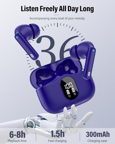 Wireless Earbuds, Bluetooth 5.4 Headphones Bass Stereo/Clear Call,Dark Blue - color: Dark Blue