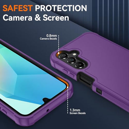 for Samsung Galaxy A16 5G Case : 3-Layer Shockproof Phone Cover with HD Screen Protector,Hybrid Protective Military-Grade Protection for Galaxy A16 5G Phone Case (Lilac Purple/Black) - color: Lilac Purple/Black
