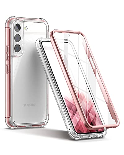 SURITCH for Samsung Galaxy S22+ Plus Clear Case 6.6" (Only), [Built-in Screen Protector] Full Body Protective Hard Shell+Soft TPU Phone Case for Samsung S22 Plus -(Rose Gold Edge) - color: Rose Gold Edge