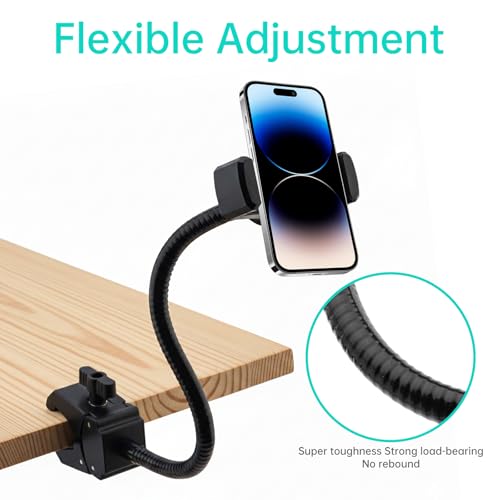 Gooseneck Bed Phone Holder, Flexible Long Arm for Microphone Boom Arm Tube Pipes, Overhead Mount Clip On for Bedside, Tableside, Headboard, Adjustable Phone Stand Lazy Bracket