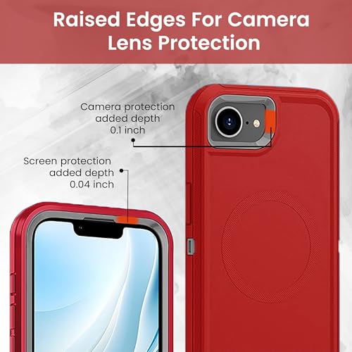 MXX for iPhone 16e & iPhone 17e Case, [Compatible with MagSafe] Heavy Duty Phone Cover with 3-Layer Shockproof Dustproof Drop Resistant Protection – Red/Grey - color: Red