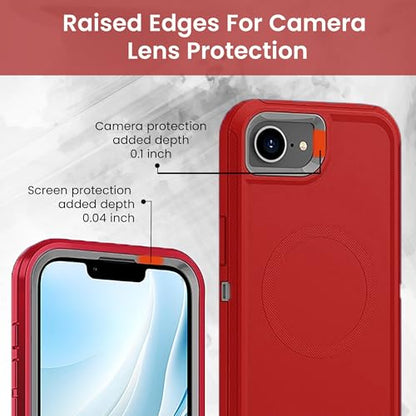 MXX for iPhone 16e & iPhone 17e Case, [Compatible with MagSafe] Heavy Duty Phone Cover with 3-Layer Shockproof Dustproof Drop Resistant Protection – Red/Grey - color: Red