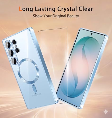 Magnetic for Samsung Galaxy S26 Ultra Case with 2X Screen Protector & Full Camera Cover,Fit with MagSafe,Plating Soft Glossy Luxury Shockproof Women Girls Phone Cases for Galaxy S 26 Ultra,Sky Blue - color: Sky Blue-Samsung Galaxy S26 Ultra