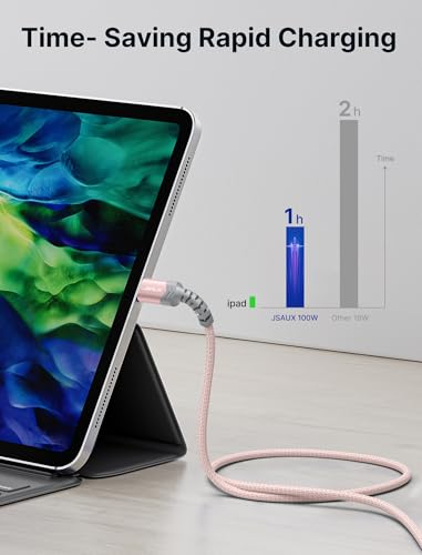 JSAUX USB C to USB C Cable, 3-Pack 10ft/6.6ft/3.3ft, 5A Fast Charging, Pink - color: Pink, size: 10 ft+6.6 ft+3.3 ft