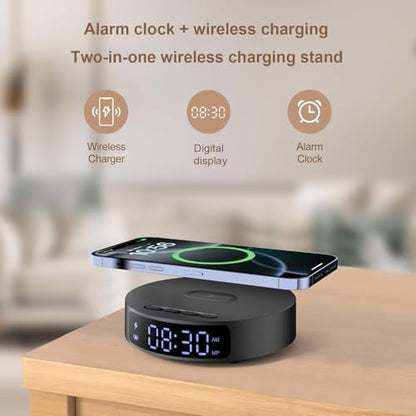25W Max Fast Wireless Charger with Alarm Clock,Wireless Charging Pad - color: Black pad