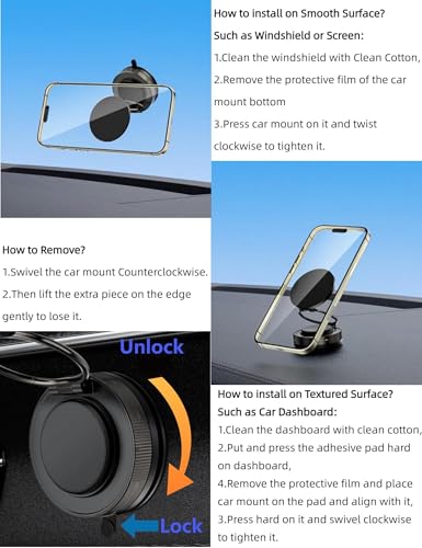 TOPAUX for Magsafe Car Phone Holder 360°Adjustable Vacuum Car Phone Stand