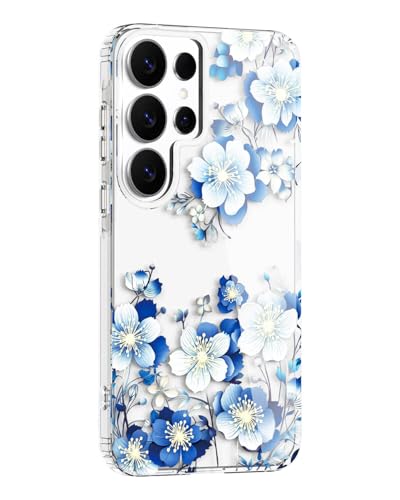 S26 Ultra Case Flower Clear,Stylish & Durability Floral Pattern Cover,TPU Bumper Shockproof+PC Back Protective,Cute,Slim & Lightweight for Samsung Galaxy S26 Ultra Case (Blue) - color: Blue, size: for Galaxy S26 Ultra 6.9 Inch