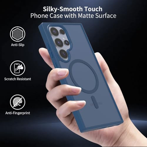 for Samsung Galaxy S24 Ultra Case Magnetic, [Compatible with Magsafe] 6.8 Inches Slim Fit Heavy Duty Protection Wireless Charging TPU and PC Shockproof Anti-Slip Protective Phone Cover, Blue - color: Blue Magnetic