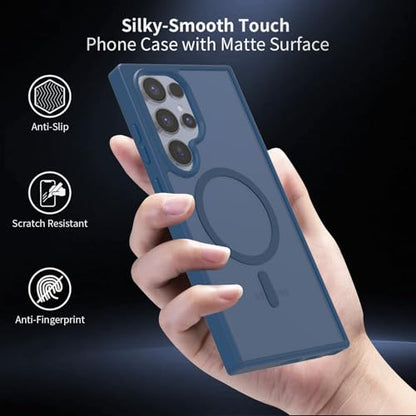 for Samsung Galaxy S24 Ultra Case Magnetic, [Compatible with Magsafe] 6.8 Inches Slim Fit Heavy Duty Protection Wireless Charging TPU and PC Shockproof Anti-Slip Protective Phone Cover, Blue - color: Blue Magnetic