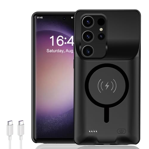 Battery Case for Galaxy S22/S23 Ultra,Upgraded 12000mAh Rechargeable Portable Extended Battery Pack Supported Qi Wireless Charging Case Compatible with S22/S23 Ultra(6.8 inches) Charging Case-Black - size: Galaxy S22/23 Ultra