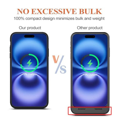 Battery Case for iPhone 16, Upgraded 10000mAh Portable Protective Charging Case with Wireless Charging Compatible with iPhone 16 (6.1 inch) Rechargeable Battery Pack Charger Cover with Carplay (Black) - size: iPhone 16