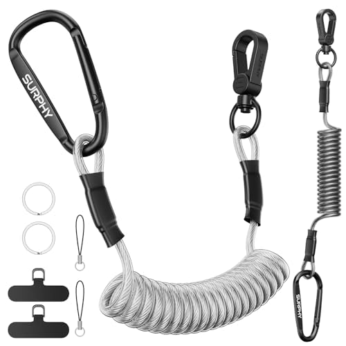 SURPHY Anti Theft Phone Strap, Phone Lanyard, Sturdy Steel Wire Keychain - color: Black & Clear