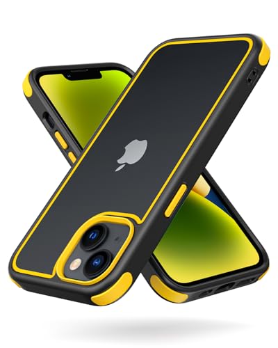 Mobnano for iPhone 13/14 Crystal Clear Case, with Multicolor Protective Shockproof Bumpers, Not Yellowing Anti Scratch Transparent Hard PC Back & Soft Silicone TPU Frame Cover (Black/Yellow) - color: Black/Yellow, size: iPhone 13 / 14