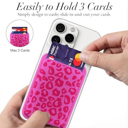 Svanove Leopard Magnetic Phone Wallet Compatible with Magsafe Wallet for Women, Cheetah Print ID Credit Card Holder Wallets for iPhone 17/16/15/14/13/12 Series, Cute Slim Leather Wallets, Hot Pink - color: Hot Pink
