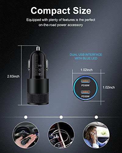 iPhone 17e Car Charger USB C Fast Charge 60w Cigarette Lighter Charger Plug