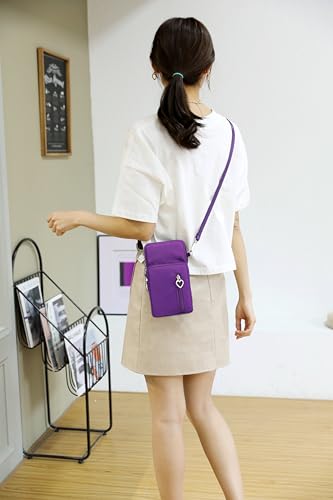 Small Crossbody Bag for Women, Multi Zip Pockets Nylon Wallet Purse Credit Card Holder with Detachable Hand Strap - color: Purple
