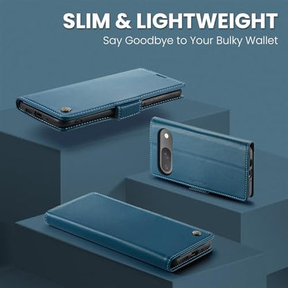 Wallet Case for Google Pixel 10/Google Pixel 10 Pro, Magnetic Flip Case with RFID Blocking Card Holder Kickstand for Women Men, Shockproof Durable Protective Phone Cover (Blue) - color: Blue