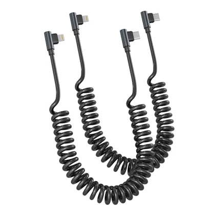 USB C to Lightning Cable 90 Degree 3FT 2Pack, PD 27W Coiled iPhone Charger Fast Charging for Car [Apple MFi Certified] Short USB C iPhone Cord with Data Sync for iPhone14 13 12 11 X iPad CarPlay