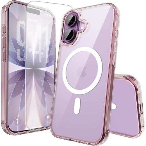 Classic Hybrid Magnetic iPhone 17 Case Phone Case Cover, Screen Protectors X1, Compatible with Magsafe, Anti Yellowing,Slim,Shockproof, Protective(Transparent Pink, iPhone 17) - color: Transparent Pink, size: iPhone 17