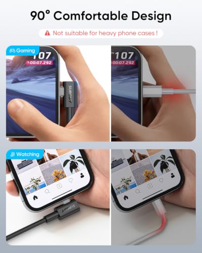 SUNGUY Right Angle Lightning Cable 1.6FT, 2 Pack 27W USB C to Lightning Cable Fast Charging for iPhone 14/13/12/11 Pro Max Mini XR XS 8 7 6 5 Plus, CarPlay - size: 1.6FT