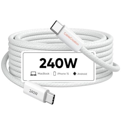 CableCreation USB C to C Fast Charging Cable 240W 6.6FT for iPhone 16 15 - color: White, size: 6.6FT, style: 240W