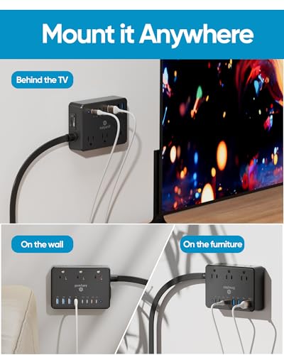 Kakyanill 100W Charging Station, Power Strip with 6 AC Outlets 8 USB Ports - color: Black
