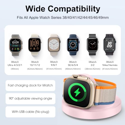 Upgraded for Apple Watch Charger, Foldable Travel Fast Charging Dock - color: Pink, size: USB A