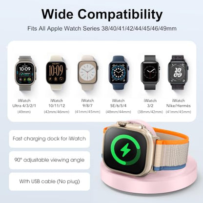 Upgraded for Apple Watch Charger, Foldable Travel Fast Charging Dock - color: Pink, size: USB A