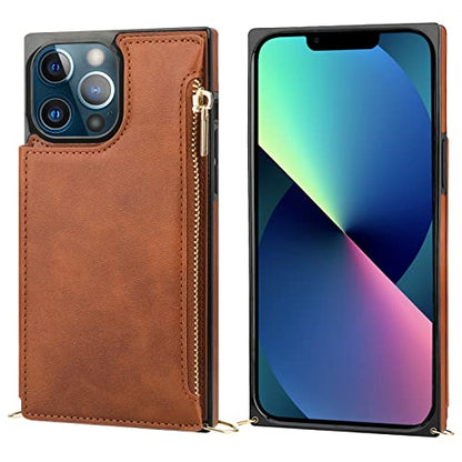 Bocasal Crossbody Wallet Case with Strap for iPhone 13 Pro, Brown - color: Brown