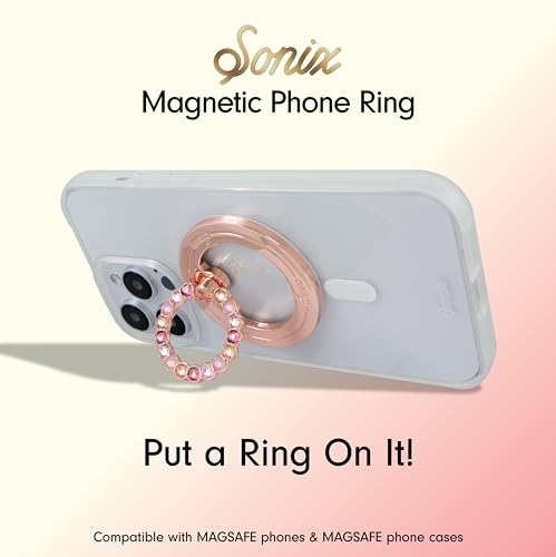 Sonix Magnetic Phone Grip and Phone Ring Holder - Compatible with MagSafe - Rotatable Kickstand and Phone Holder for iPhone 16, 15, 14, 13, 12 Series - Rose Gold/Multi Rhinestone - color: Rose Gold / Multi Rhinestone