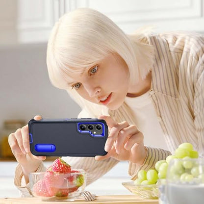 for Samsung Galaxy S23 FE Case with Kickstand Case 3-Layer Military Grade Protective Case Cover Silicone Heavy Duty Rugged Shockproof for Galaxy S23 FE Phone Case (Navy+Blue) - color: Navy+Blue