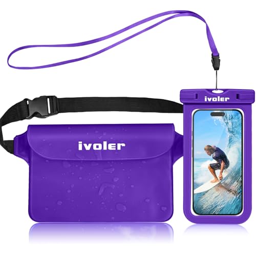 ivoler 2-Pack Waterproof Fanny Pack & Phone Pouch, Dry Bag for Passport, Phone & Wallet, Floating Waterproof Phone Case for Beach, Swimming, Kayaking, Boating, Cruise Essentials & Travel - color: Deep Purple