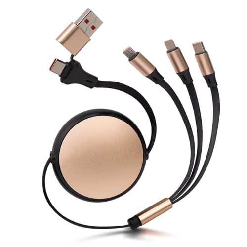 120W Fast Multi Charging Cable, 6 in 1 Retractable Charger (Ebony Golden) - color: Ebony Golden
