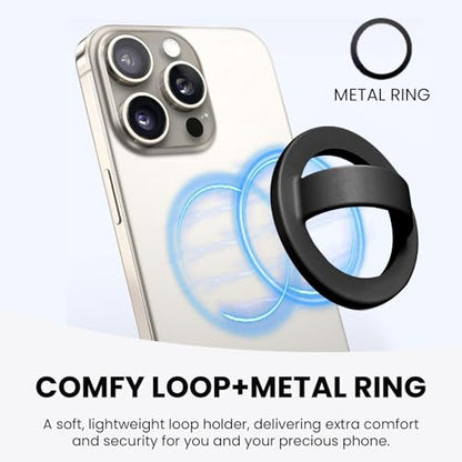 Magnetic Silicone Phone Grip Ring Holder Compatible with MagSafe Phone Case - color: Black