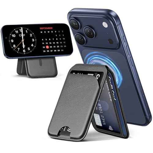 QYQBOON Mag-Safe Wallet Magnetic Wallet for Phone Lightweight Magnetic Phone Pouch Stand Adjustable Leather Mag-Safe Card Holder for iPhone 17/16/15/14/13/12 Series, Not for iPhone 13/12 Mini (Black) - color: Black