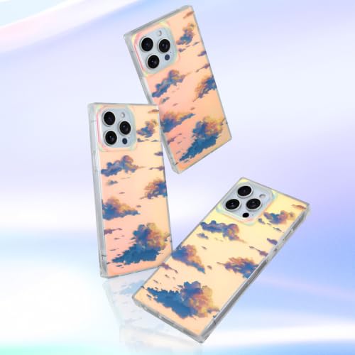Cute Rectangle Case for iPhone 14 Pro Case, Iridescent Clouds | Twilight Sun Set Sky Pattern Design, Aesthetic Girly Matte Glitter Protective Phone Cover for Women Girls - size: iPhone 14 Pro