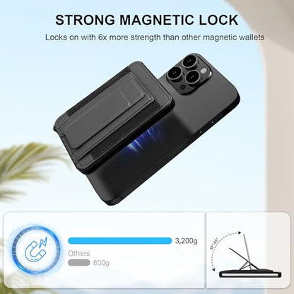 Magnetic Card Wallet for Phone,for Magsafe Wallet Quick Access to Cards,Pop up Credit Card Holder with RFID Blocking,Adjustable Phone Stand for iPhone 16/15/14/13/12 Series (Black) - color: Leather Stand w/Elastic - Jet Black